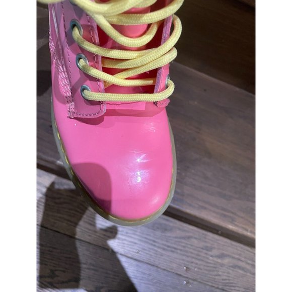 Rare Dr. Martens 1460 W bubble gum pink yellow Patent Lamper Boots Size 7L - Picture 12 of 16